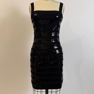 AKIRA Black Sequin Bodycon Mini Dress Small Party Club
